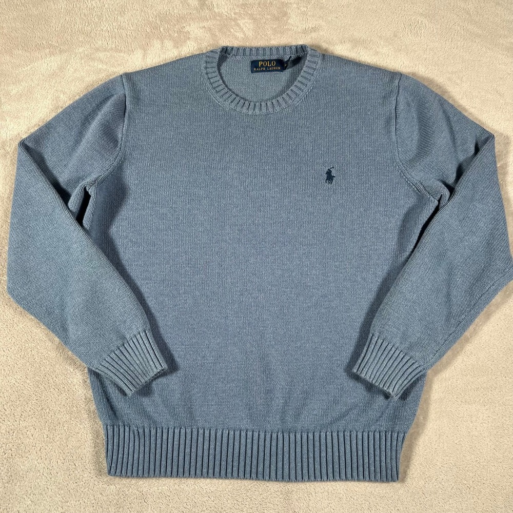 Polo Ralph Lauren Crewneck Sweater Men's Size Medium Blue Cotton Knit Pony Logo